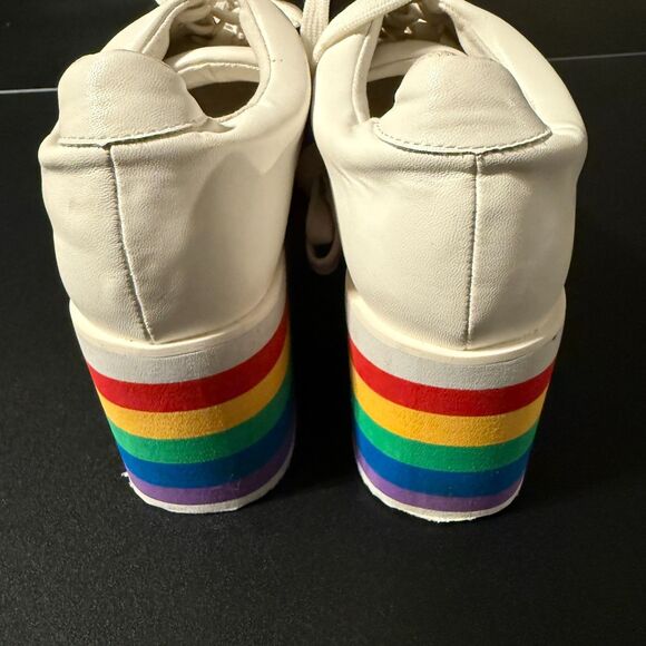 Hot Topic White Rainbow Platform Sneakers Women's Size 8 Pride Festival Y2K Goth - Picture 6 of 8